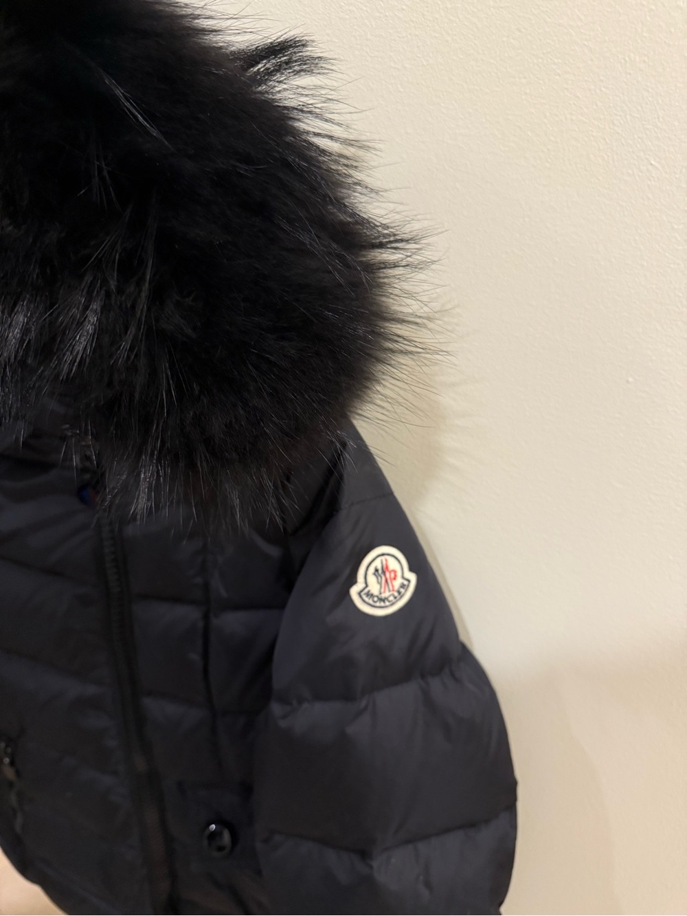 Moncler Black Padded Down Jacket with Fur-Trim Hood - Picture 2 of 10